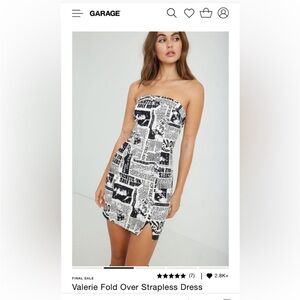 Garage Monochrome Newspaper Print Strapless Dress